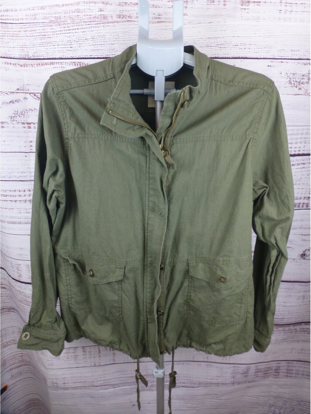 Sonoma Goods For Life Women's XL Olive Green Linen Blend Utility Jacket Coat -G5